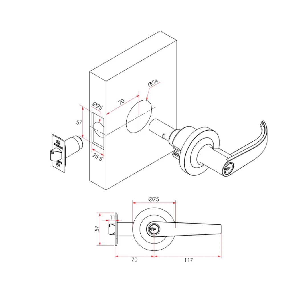 Sabre 450 Series Lever Passage Set - Satin Chrome