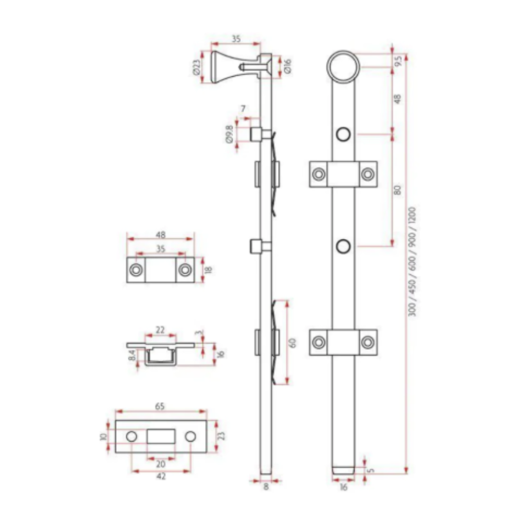 Sabre Panic Bolt Visible Fix 450mm - Satin Stainless Steel